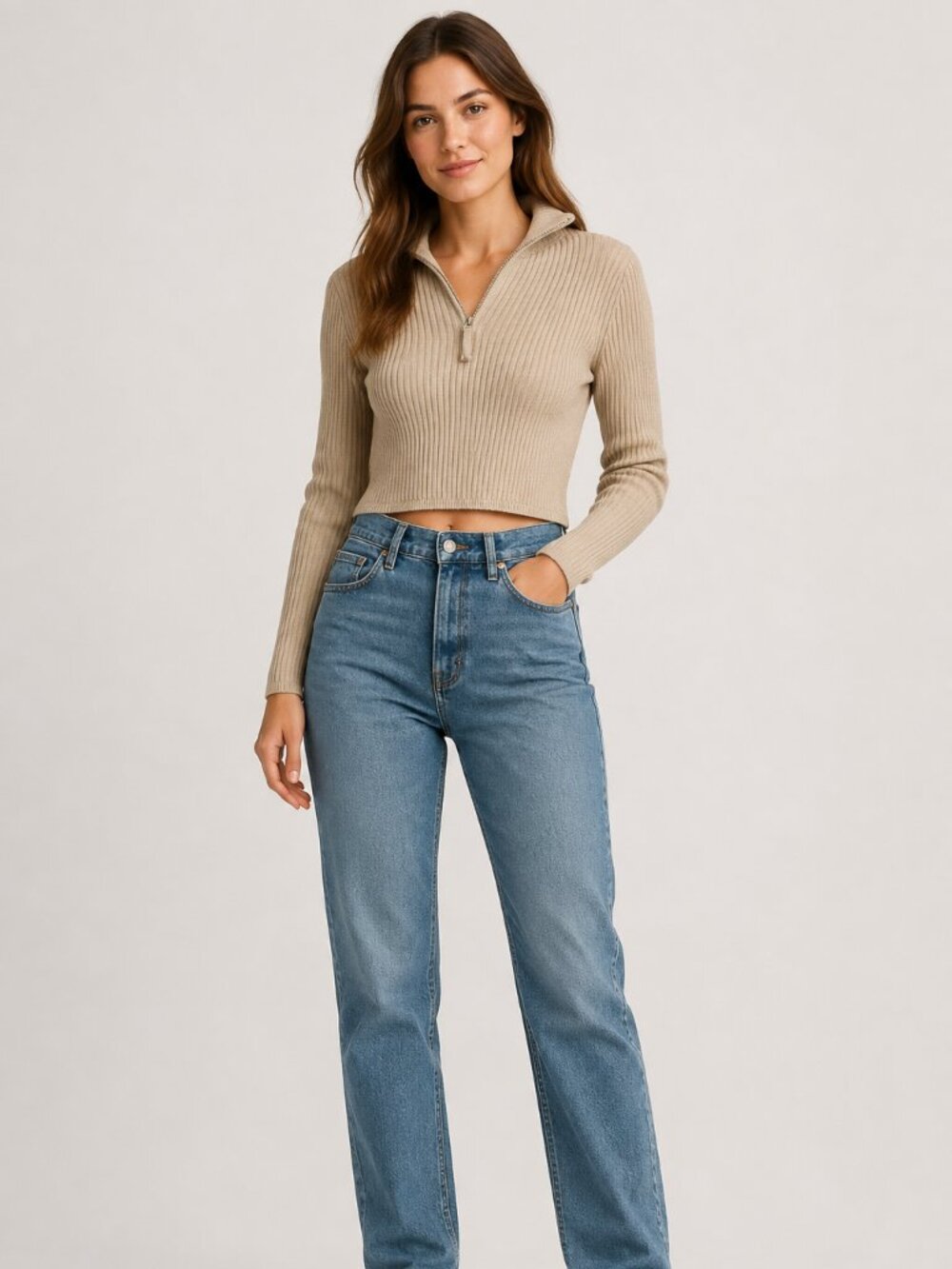 Aerie Cream Cropped Knit Sweater Pullover M